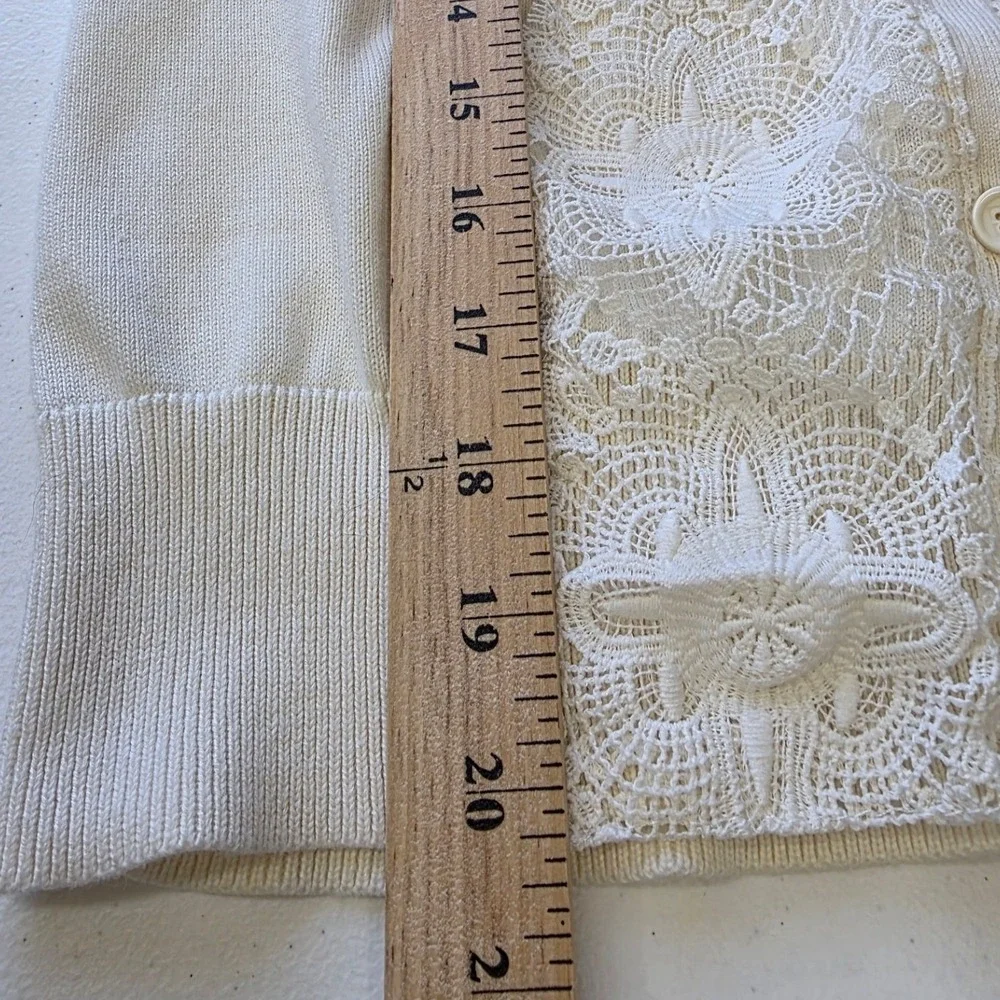 Liz Claiborne Cream Lace Short Sleeve Cardigan‎ Sweater Womens Large